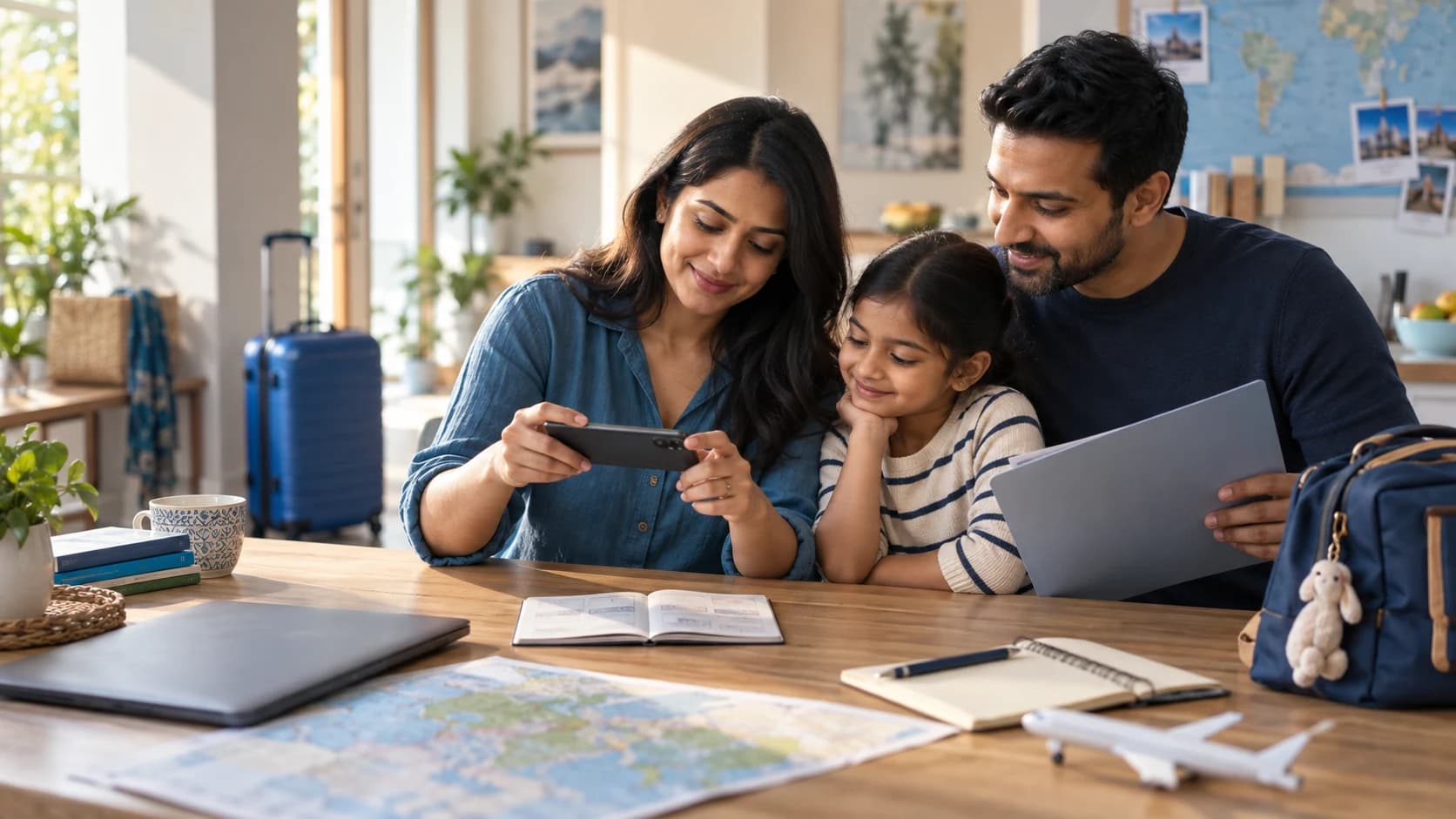 Family reviewing their records at home before a move