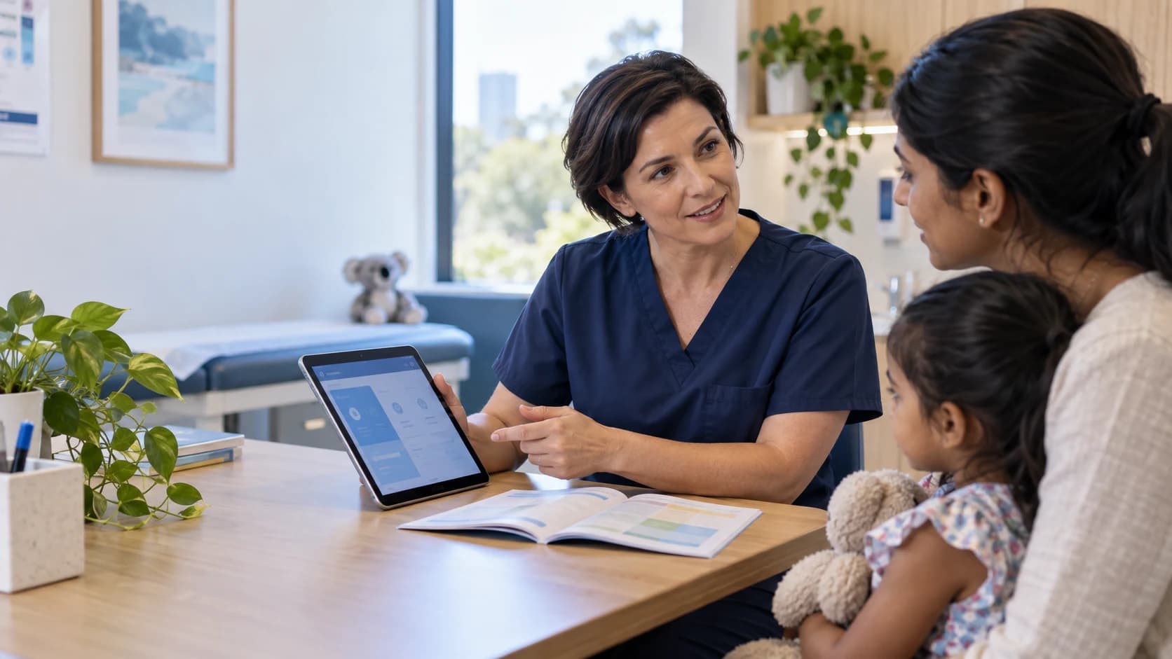 Nurse reviewing a family's original vaccination records